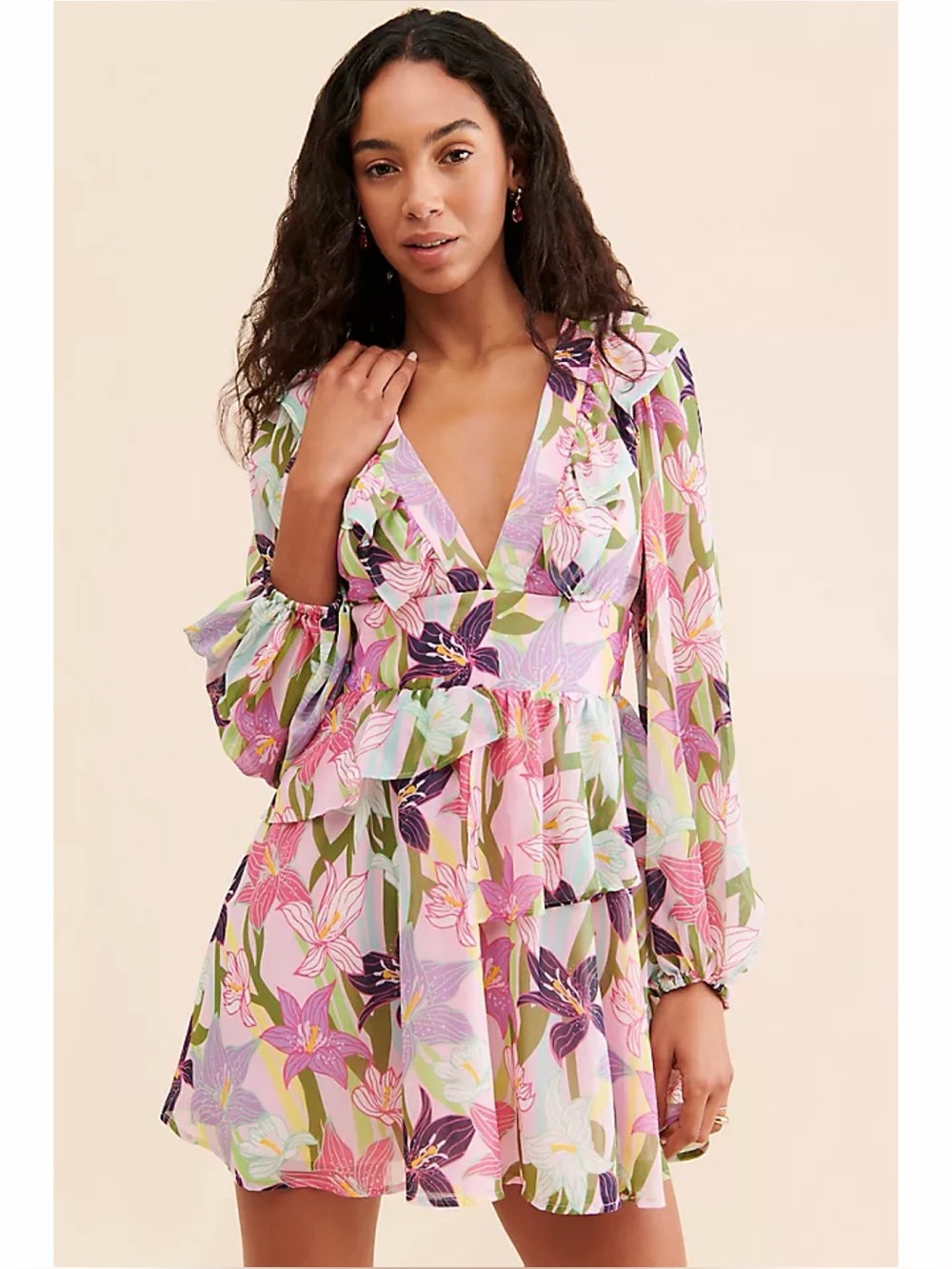 Anthropologie Hutch Floral Printed Ruffled Mini Dress